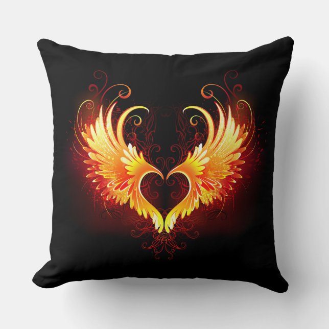 Angel Fire Heart with Wings Throw Pillow (Front)