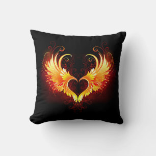 Angel Fire Heart with Wings Throw Pillow