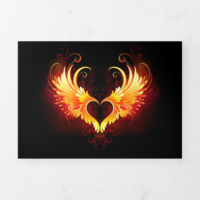 Angel Fire Heart with Wings Tri-Fold Announcement (Cover)