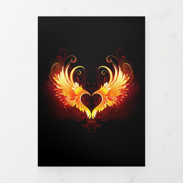 Angel Fire Heart with Wings Tri-Fold Announcement (Cover)