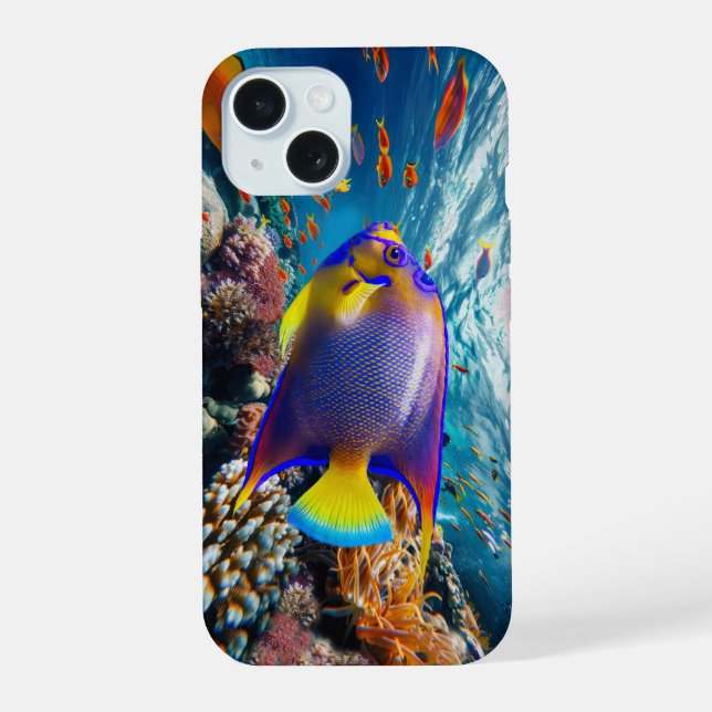 Angel Fish Slides le long du Reef iPhone 15 Coque (Verso)