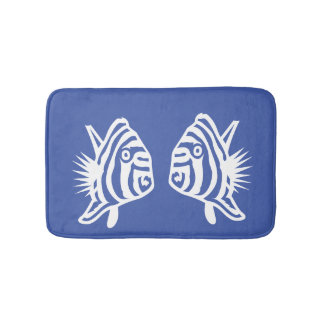 Angel fish  Soft  Blue & white coastal deco Bath Mat