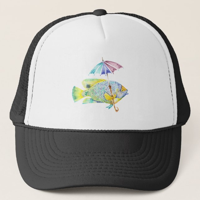 Angel Fish With Umbrella Trucker Hat (Front)