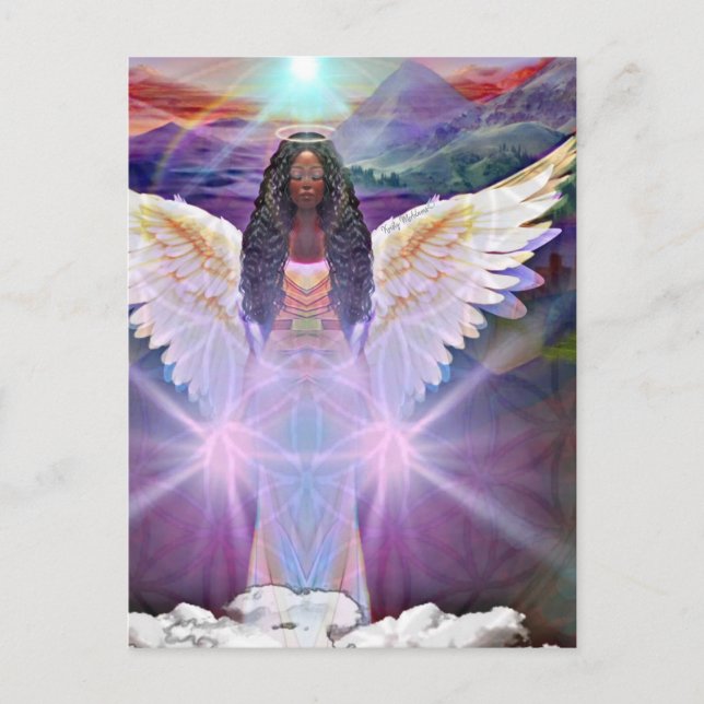 Angel Flower of Life Symbol Black Goddess Art Postcard (Front)
