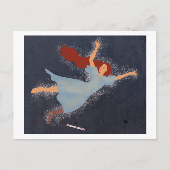 Angel flyer red-haired woman dancing in sky postcard (Front)