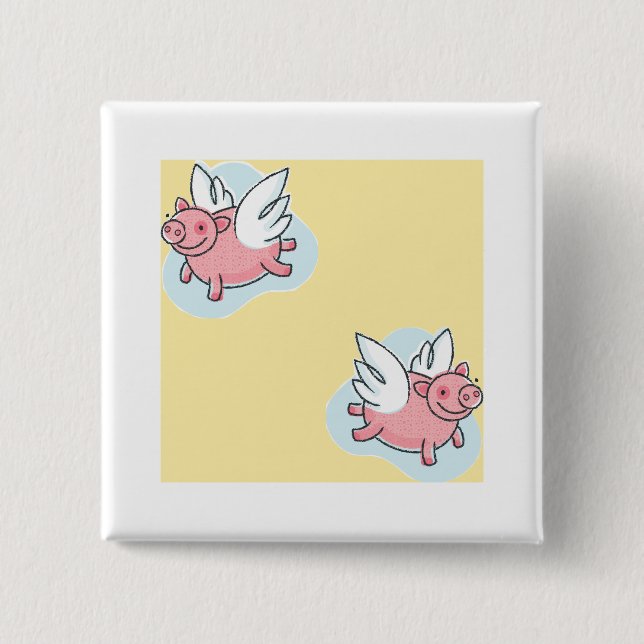 Angel Flying Pigs Chinese New Year Birth Sq Button (Front)