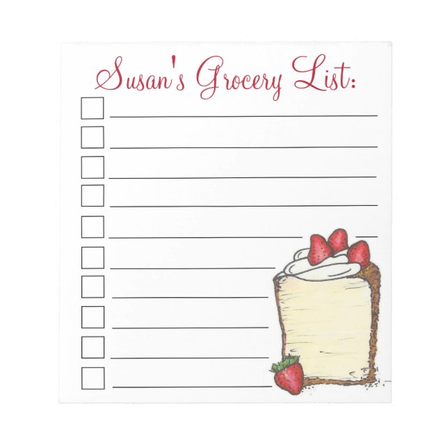 Angel Food Cake Slice Personalized Grocery List Notepad (Front)