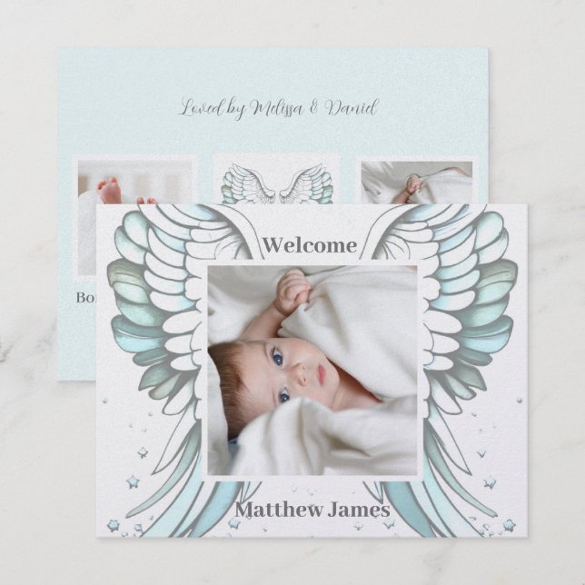 Angel garçon faire-part de naissance (Devant / Derrière)