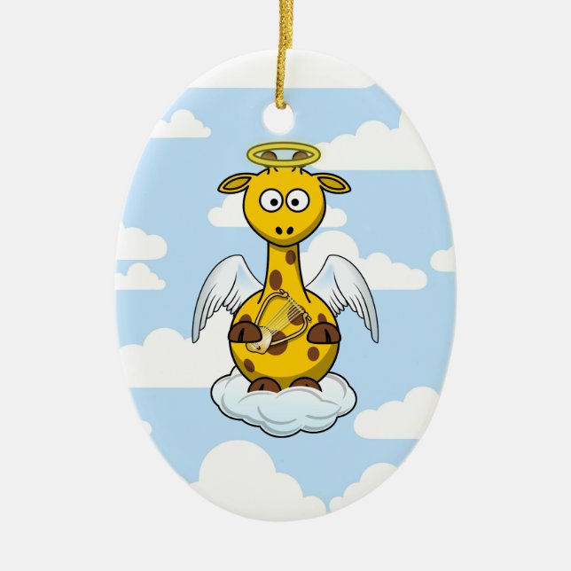 Angel Giraffe in Clouds Ceramic Ornament (Front)