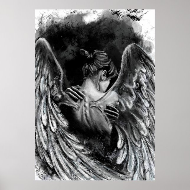 Angel Girl Poster - Black and White Painting (Front)