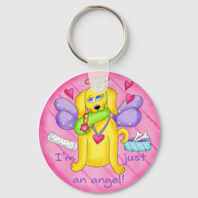 Angel Golden Yellow Dog with Shoe Keychain (Front)