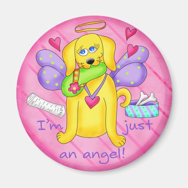 Angel Golden Yellow Dog with Shoe Magnet (Front)