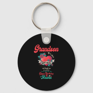 Angel Grandson Happy Birthday In Heaven Memorial D Keychain