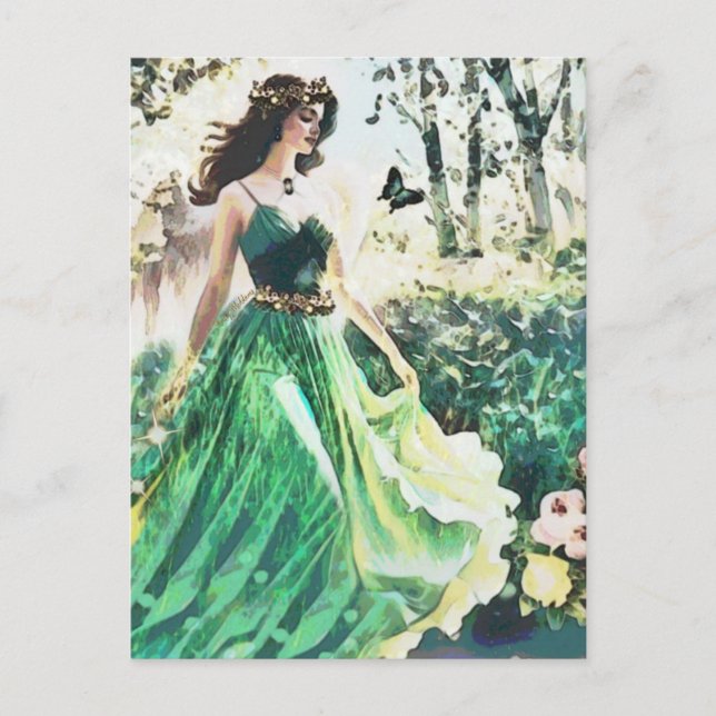 Angel Green Healing Nature Watercolor Art Note Postcard (Front)