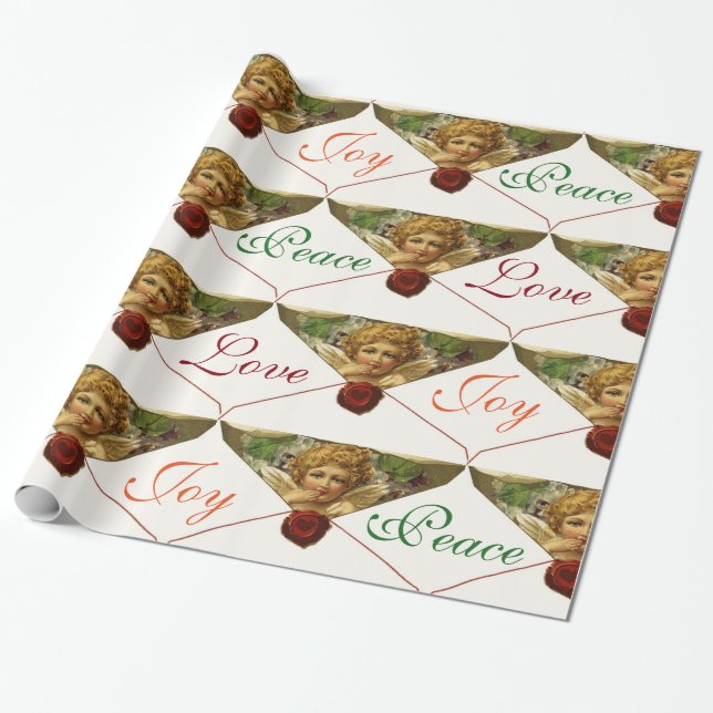 ANGEL HEART RED WAX SEAL Love Peace Joy Wrapping Paper (Unrolled)