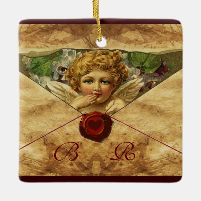 ANGEL HEART WAX SEAL PARCHMENT Monogram Ceramic Ornament (Front)