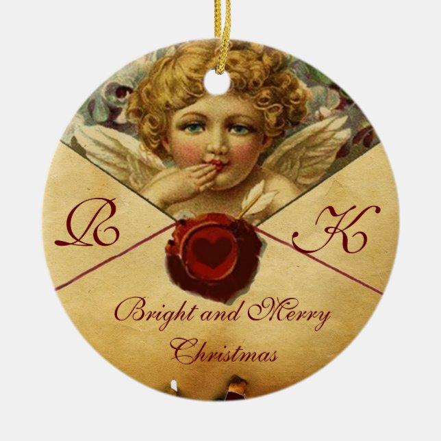 ANGEL HEART WAX SEAL PARCHMENT Monogram Ceramic Ornament (Front)