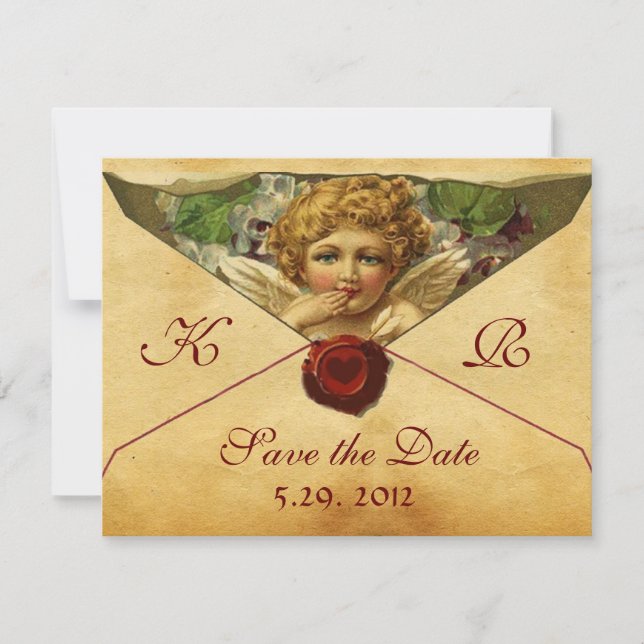 ANGEL HEART WAX SEAL PARCHMENT MONOGRAM INVITATION (Front)