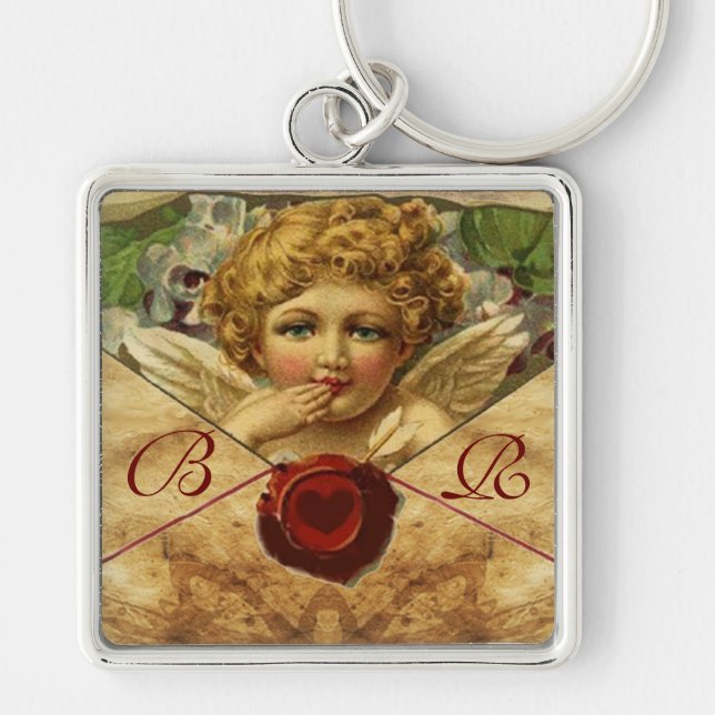 ANGEL HEART WAX SEAL PARCHMENT MONOGRAM KEYCHAIN (Front)