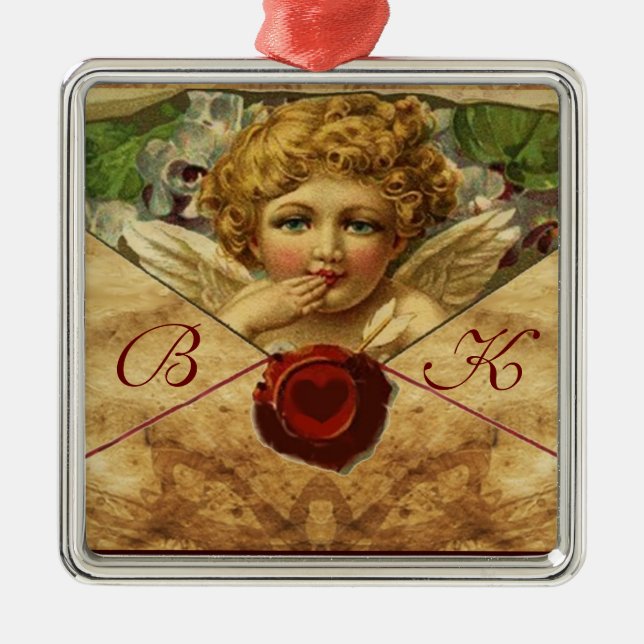 ANGEL HEART WAX SEAL PARCHMENT Monogram Metal Ornament (Front)