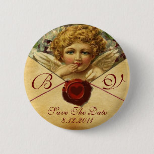 ANGEL HEART WAX SEAL PARCHMENT Save the Date 2 Inch Round Button