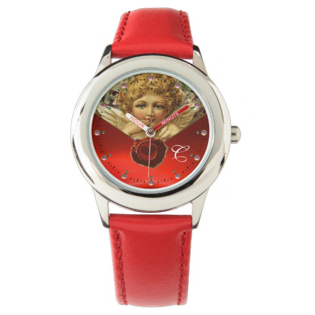 ANGEL HEART WAX SEAL,RED RUBY GEM MONOGRAM WATCH (Front)