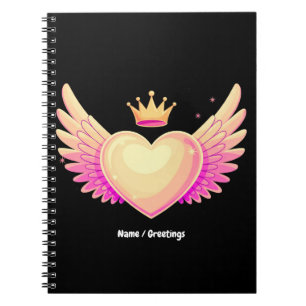Angel Heart with Cool Pink Wings and Crown A Touch Notebook