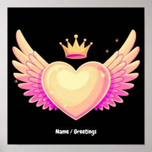 Angel Heart with Cool Pink Wings and Crown A Touch Poster