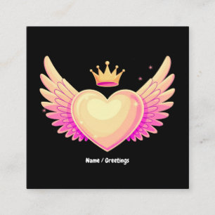 Angel Heart with Cool Pink Wings and Crown A Touch Square Business Card
