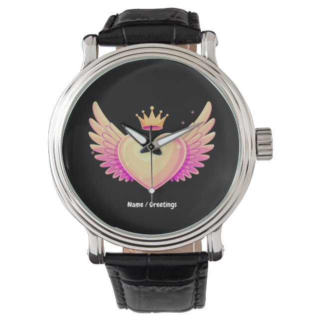 Angel Heart with Cool Pink Wings and Crown A Touch Watch (Front)
