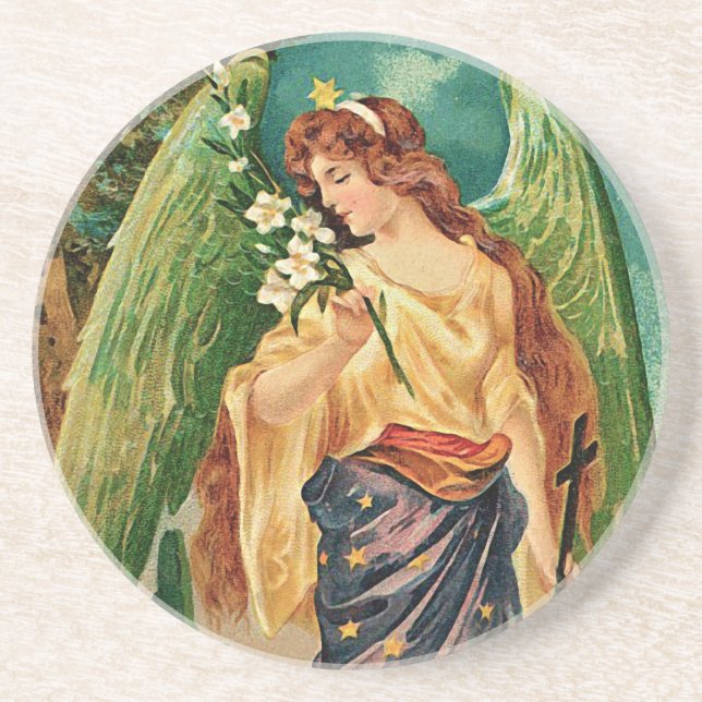 Angel holding a floral branch coaster (Front)