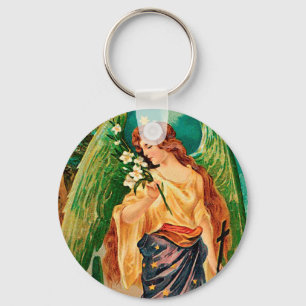 Angel holding a floral branch keychain