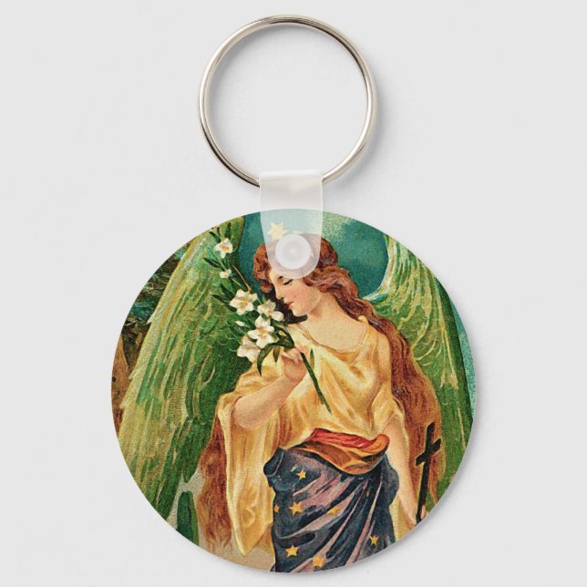 Angel holding a floral branch keychain (Front)