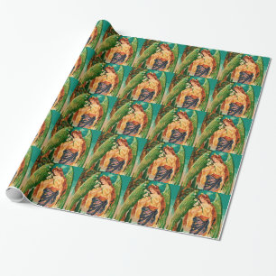 Angel holding a floral branch wrapping paper