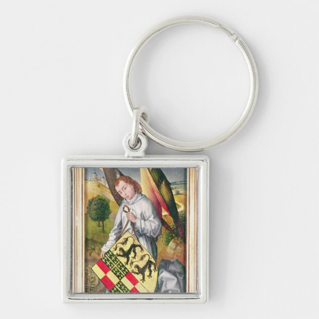 Angel holding a shield with  two leopards keychain (Front)
