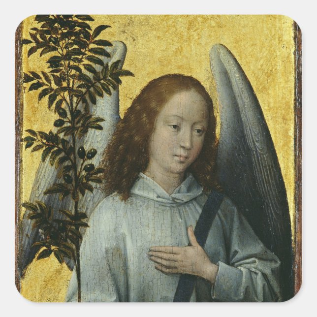 Angel Holding an Olive Branch Square Sticker (Front)