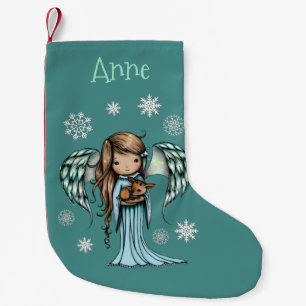 Angel holding Fawn Illustrated Art Small Christmas Stocking