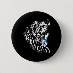 Angel Holds Teal Purple Ribbon Suicide Prevention 2 Inch Round Button