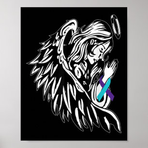 Angel Holds Teal Purple Ribbon Suicide Prevention  Poster
