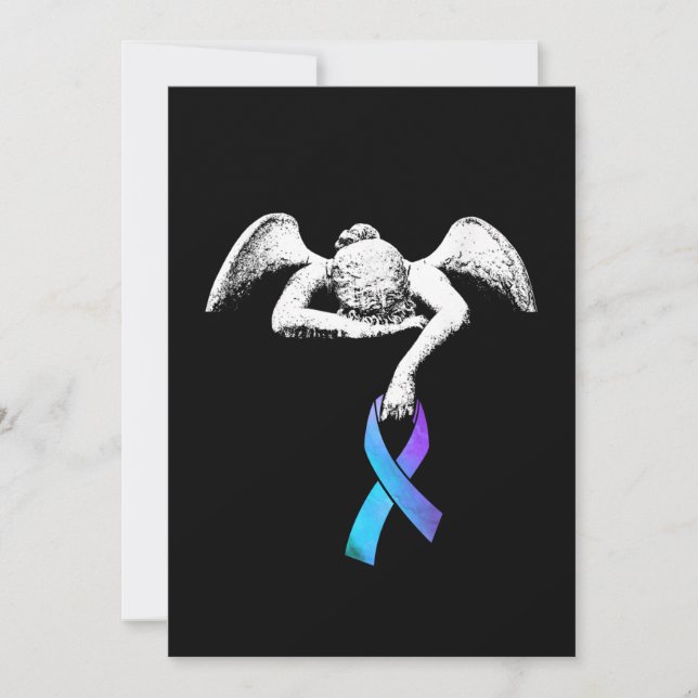 Angel Holds Teal Purple Ribbon Suicide Prevention Save The Date (Front)