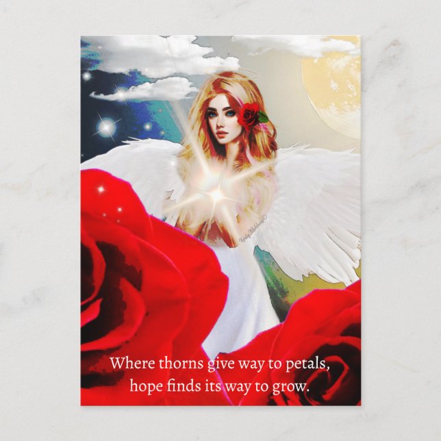 Angel Hope Red Rose Inspirational Quote Art Postcard (Front)
