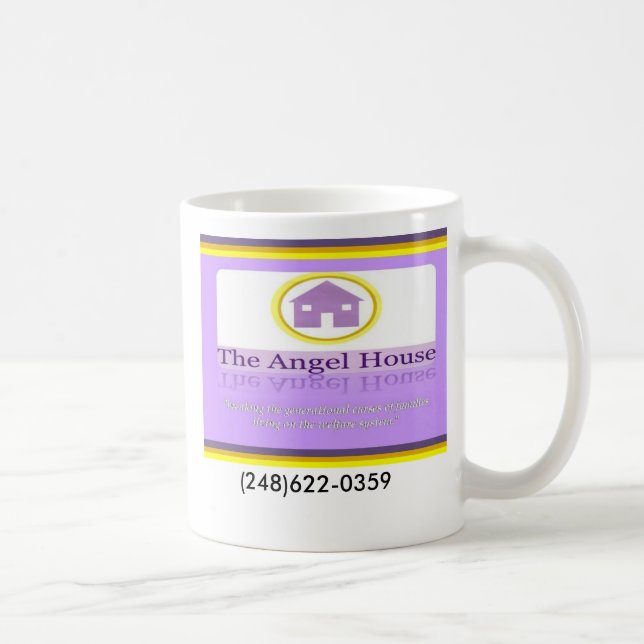 Angel House facing, angel house logo, (248)622-... Coffee Mug (Right)