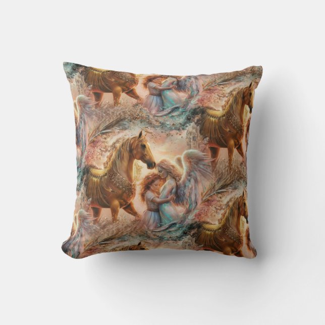 "Angel Hugs From a Horse" Throw Pillow (Front)