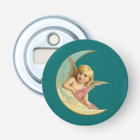 Angel in a crescent moon vintage image