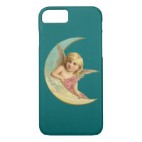 Angel in a crescent moon vintage image