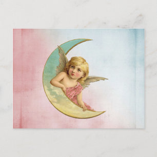Angel in a crescent moon vintage image postcard