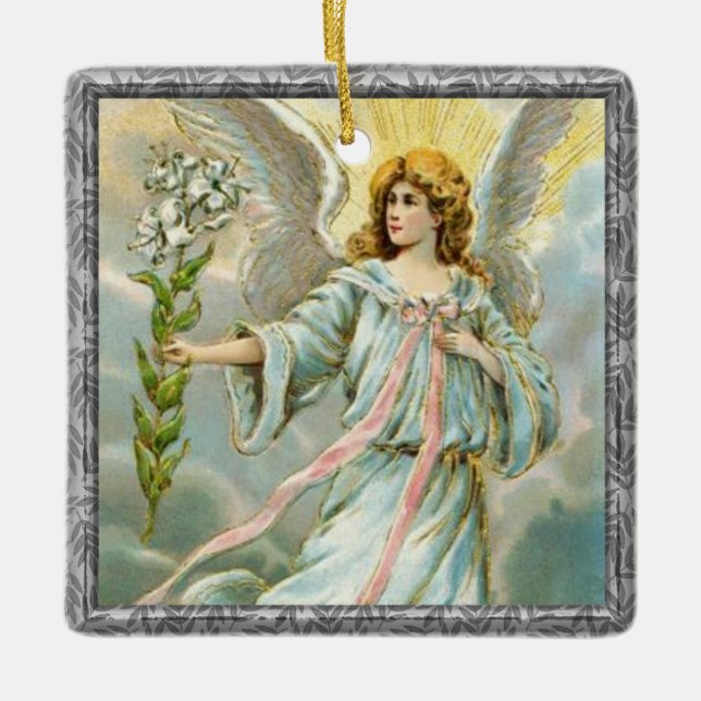 Angel In Blue Ceramic Ornament (Front)