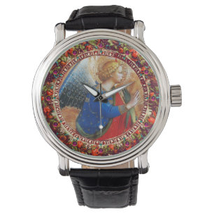 ANGEL IN GOLD RED AND BLUE, FLORAL CROWN WITH GEMS WATCH