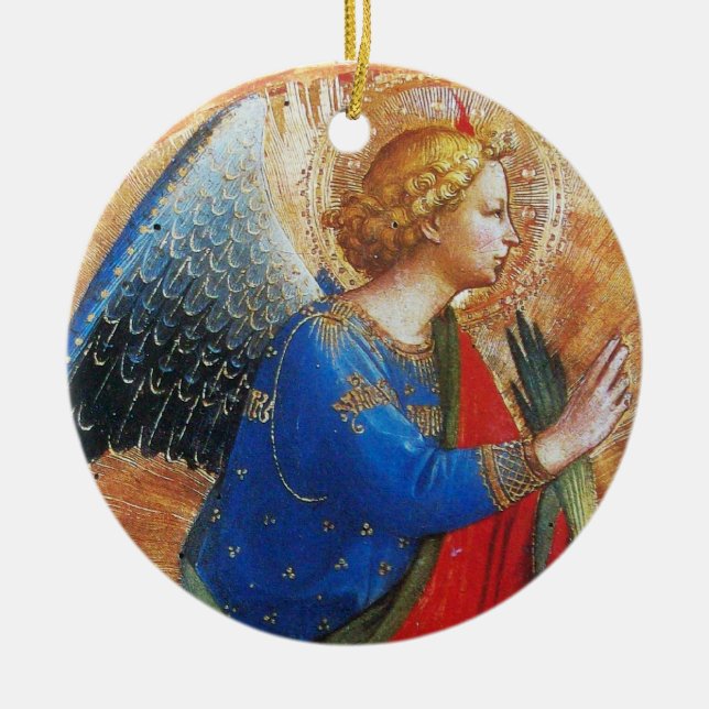 ANGEL IN GOLD RED AND BLUE, Sapphire Gem stone Ceramic Ornament (Front)