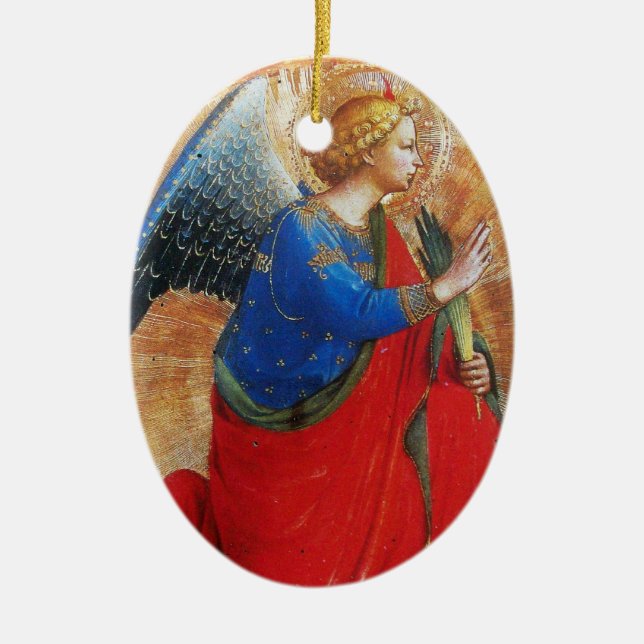 ANGEL IN GOLD RED AND BLUE, Sapphire Gem stone Ceramic Ornament (Front)